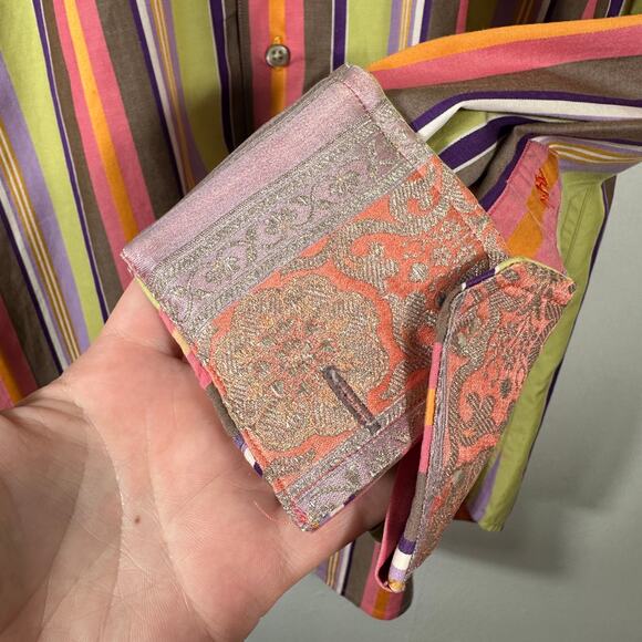 Robert Graham Mens L Bold Multicolor Stripe Button Front Shirt Flip Cuff Cotton - Picture 7 of 14